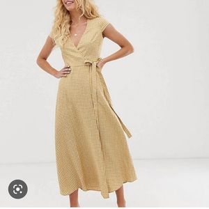 & other stories linen midi wrap dress in yellow gingham